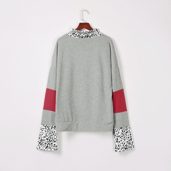 New - Leopard Color Block Drawstring Detail Sweatshirt - Picture 4 of 12